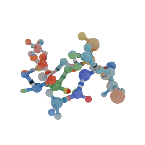 Classroom Protein Chain High Poly 3D model, close-up studio render, showing colored spheres, molecule layout.