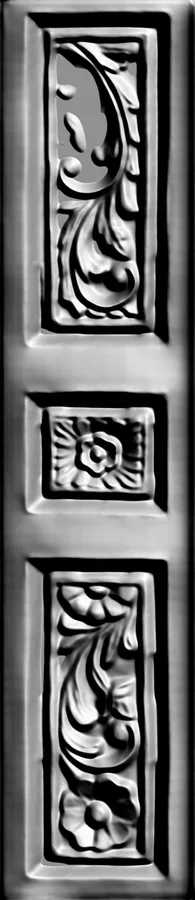 3D model of a bas-relief with a floral ornament and central medallion, designed in a classic style.
