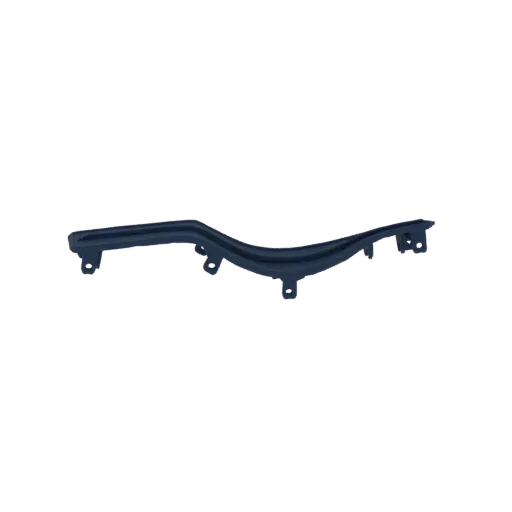 3D render of a dark, curved metal support bracket with three mounting points.