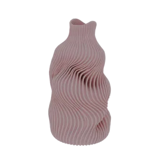 A 3D model of a pink vase with a distinctive swirling pattern, presented on a white background.