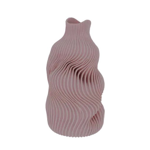 A 3D model of a pink vase with a distinctive swirling pattern, presented on a white background.