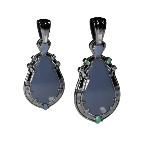 Modèle 3D de pendentif émeraude prêt pour le jeu, rendu studio de haut en bas, avec silhouette de pendentif calibrée et rendu