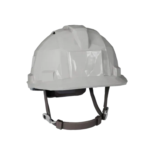 Emergency Hard Hat Low Poly 3D model, game viewport three-quarter view, showing plastic shells, form detail.