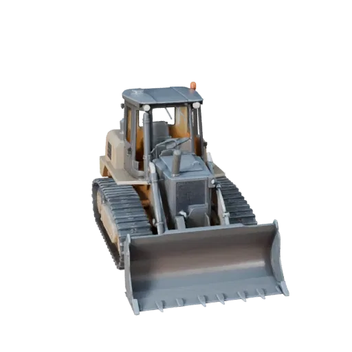 Construction Bulldozer Stylized 3D model, stylized isometric render, showing painted steel, form detail.