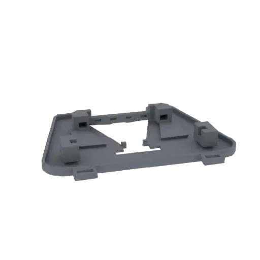 3D render of a gray plastic mounting bracket with interlocking tabs and a flat base, isolated on a black background.