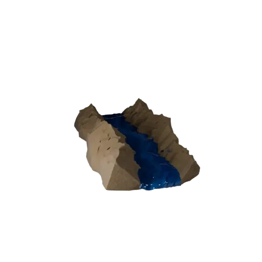 Mountain Stream Bed Stylized 3D model, stylized isometric environment render, showing wet stone, water edges.