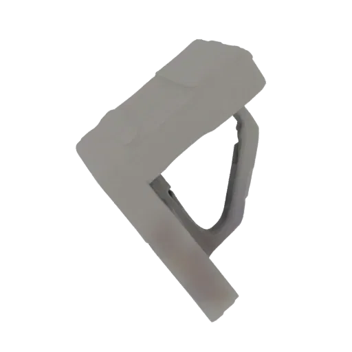 3D model of a modern, light gray angled corner bracket against a white background.