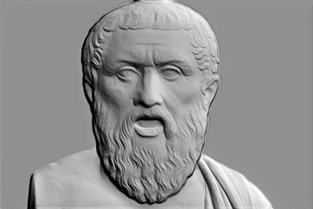 Modèle 3D bas-relief philosophe grec antique Platon barbe bouche ouverte gris