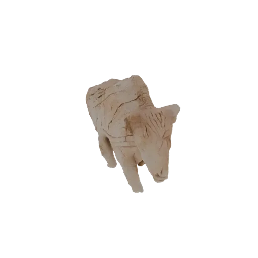 3D model of an ancient Egyptian bull statue with weathered stone texture, standing stoically.