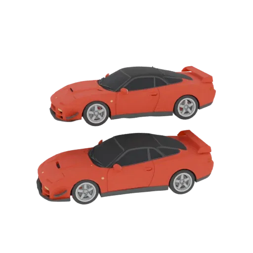 3D model of a red 90s-style sports car with black roof, side view