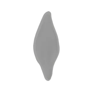 Ein 3D-Rendering einer abstrakten, glatten grauen Tröpfchenform mit einer sich verjüngenden Kontur, vor einem weißen Hintergr
