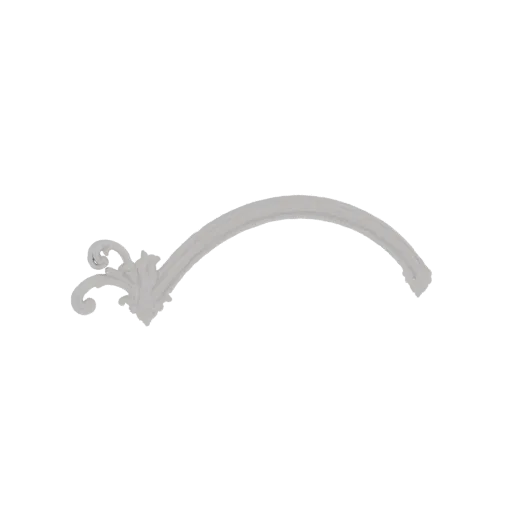 3D model of a white, ornate archway flourish with scrolling acanthus leaf details.