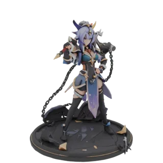 3D model of a fantasy warrior with chains and hammer, standing on a detailed base
