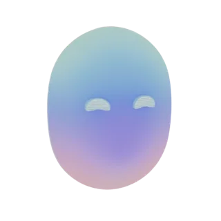 Render 3D di una maschera astratta con un morbido gradiente blu-viola e forme di occhi incisi, isolata su sfondo bianco.