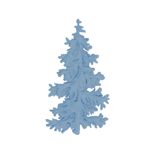 A 3D model of a stylized blue spruce tree with a textured, muted blue surface, standing against a white background.