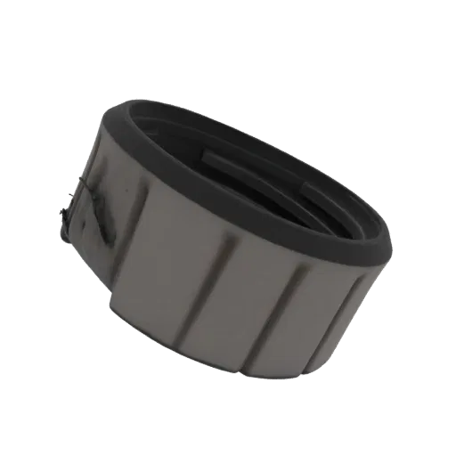 3D model of a textured cap with a black rubber seal, viewed from a slight angle against a white background.