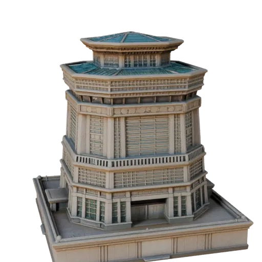 Modèle 3D haute poly de la Tour de Tokyo, vue rapprochée de rendu architectural, montrant les matériaux de la structure du mo