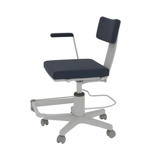 Modelo 3D Cadeira de Exame Clínica, vista três quartos frontal, renderização de estúdio com visualizador AR, mostrando metal