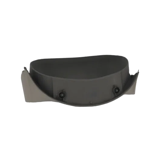 3D render of a dark gray curved mounting bracket with two visible screw holes on a black background.
