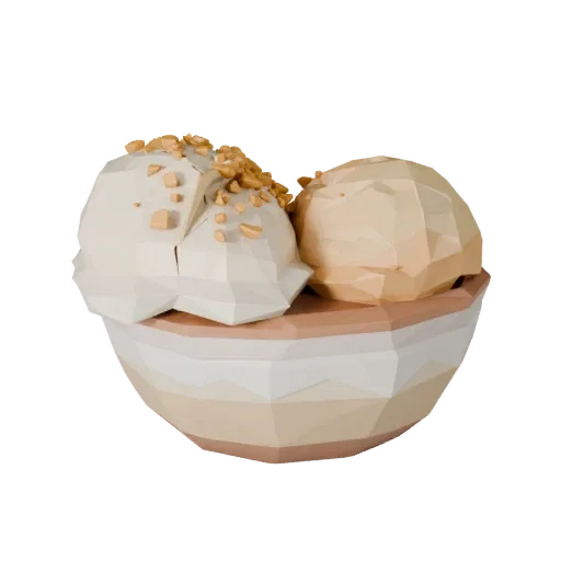 Bäckerei-Eisbecher Low-Poly 3D-Modell, Spiel-Viewport-Dreiviertelansicht, zeigt Sahne, Silhouette von Süßspeisen.
