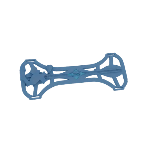 3D model of a futuristic sci-fi bow with a blue glowing core and intricate, angular design.