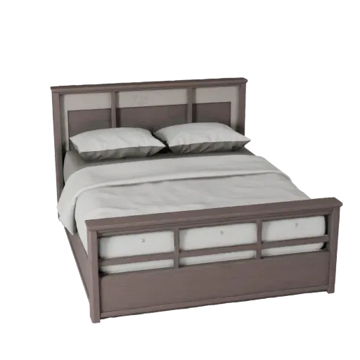 Storage Queen Bed Realistic 3D model, bedroom, three-quarter studio render, fabric detail.