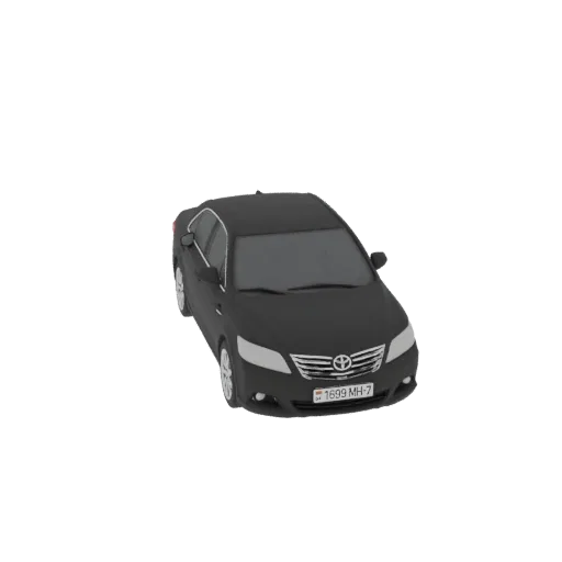 3D model of a black Toyota Camry sedan, viewed from a slightly elevated front-right angle.