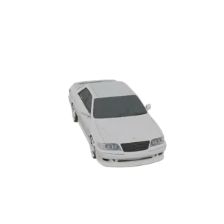 Modèle 3D d'une berline blanche avec toit ouvrant, vu sous un angle légèrement élevé avant gauche.