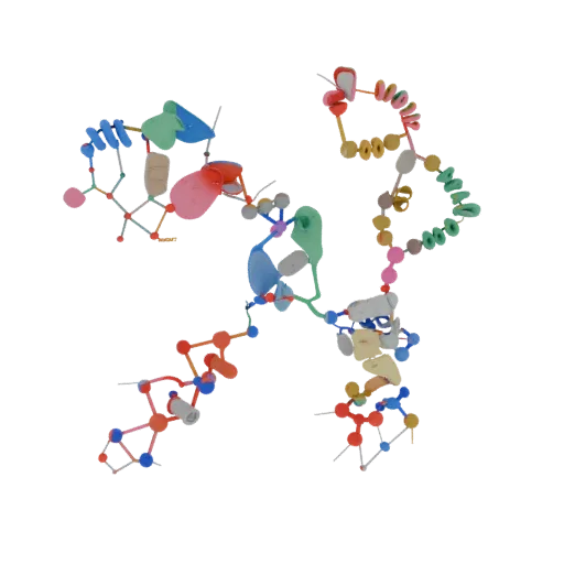 Protein Style Chain Education 3D model, three-quarter training render, showing colored spheres, molecule layout.