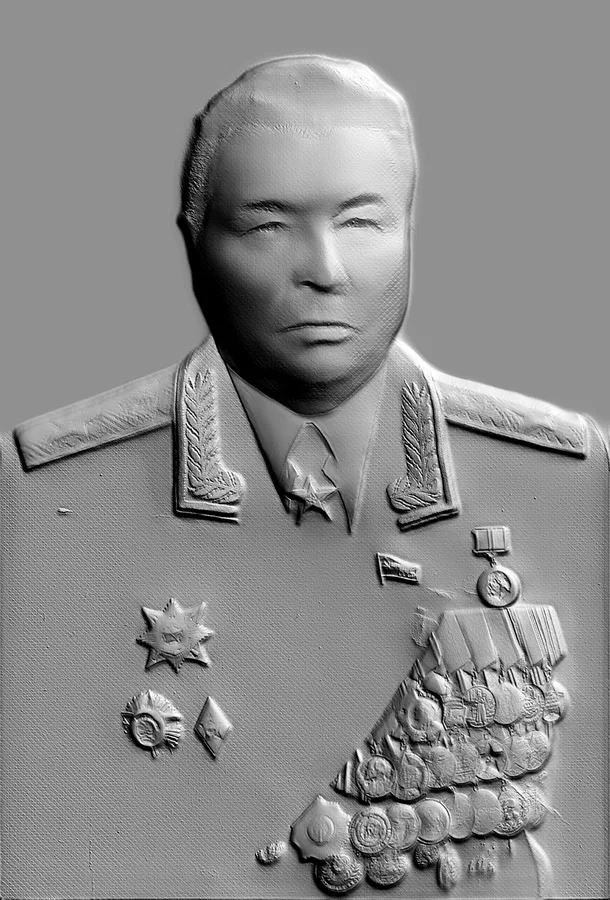 Modèle 3D de bas-relief de maréchal en uniforme de parade avec ordres et médailles, vue de face