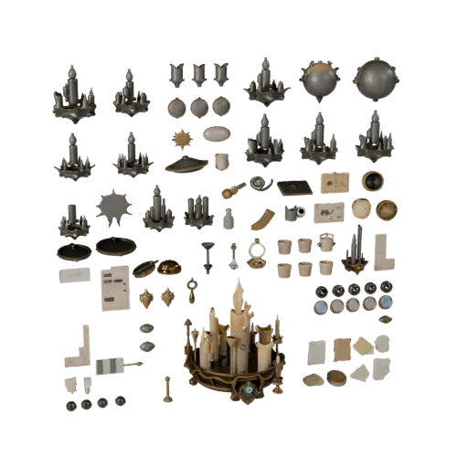 Candle Cluster 3D model, three-quarter front view, Unreal Engine viewport, showing paper-like cards, key form detail.