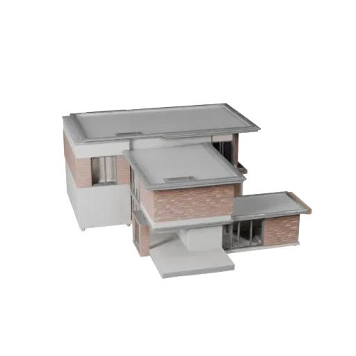 Modern House Blender-ready 3D model, Blender studio render view, showing residential building materials and architectural det