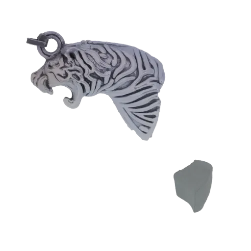 3D model render of a fierce tiger head pendant with detailed stripes and an open mouth, shown against a white background.