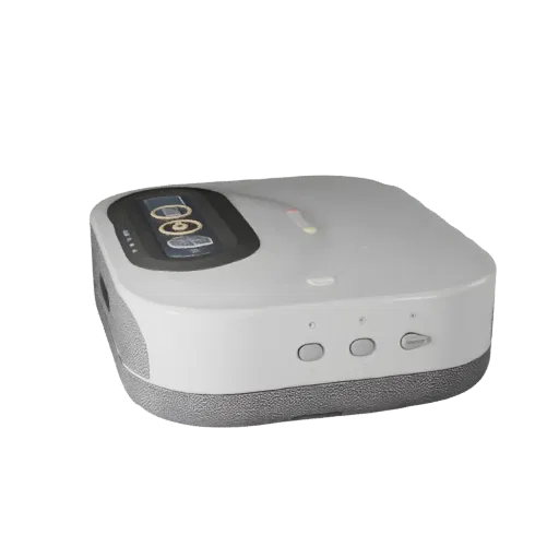 Kitchen Smart Speaker 3D model, three-quarter front view, AR viewer studio render, showing white plastic, form detail.