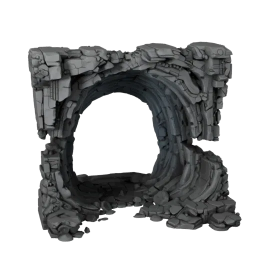 Lava Cave Chamber Stylized 3D model, stylized isometric environment render, showing aged stone, lava channels.