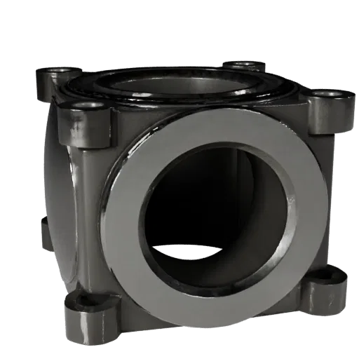 Cast Metal Bearing Block High Poly 3D model, close-up studio render, showing machined metal, precise part geometry.