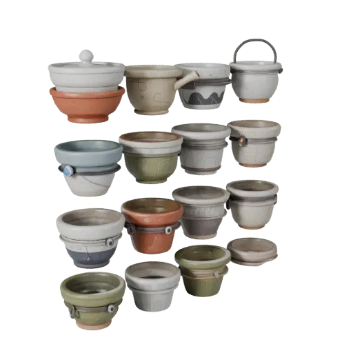 Cozy Plant Pot 3D model, three-quarter front view, Unreal Engine viewport, showing ceramic, form detail.