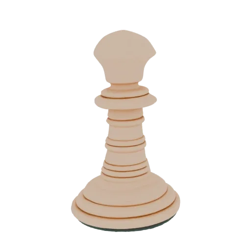 A 3D render of a classic, light-colored chess queen piece with a detailed crown and layered base, set against a black backgro