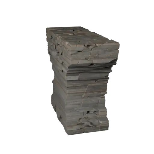 Coastal Rock Shelf Low Poly 3D model, game viewport three-quarter view, showing stratified stone, water edges.