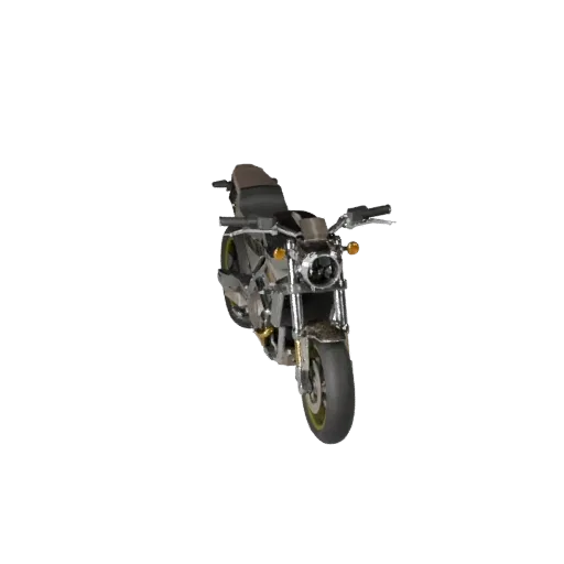 Low Poly Motorrad 3D-Modell, Drei-Viertel-Spiel-Viewport, Low-Poly-Fahrzeug-Asset mit Rahmenbalance, Radgröße und kompakter T