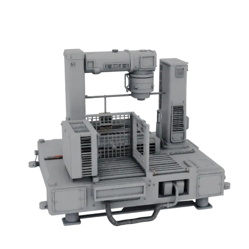 Inspection Robot Cell Printable 3D model, isometric STL render, showing painted steel, machine stations.