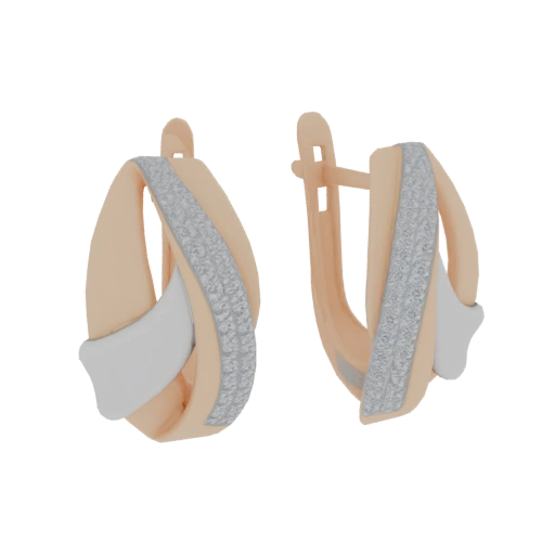 Two-Tone Diamond Hoop Earrings 3D Model