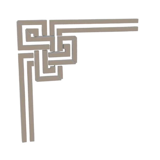 3D-Modell eines beigen geometrischen Eckornaments mit verschlungenen Quadratmustern.