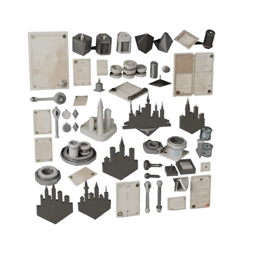 Urban Candle Cluster Low Poly 3D model, game viewport three-quarter view, showing paper-like cards, form detail.