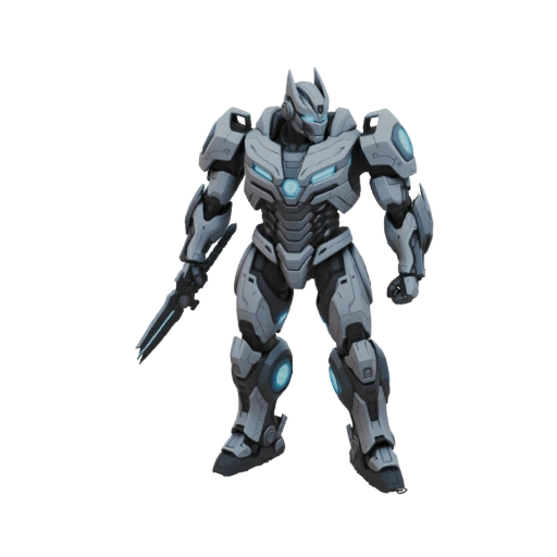 Futuristic White and Blue Mecha Warrior 3D Model