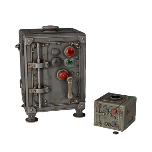 Dungeon Switch Box Realistic 3D model, three-quarter studio render, showing metal hinges, clear interaction affordances.