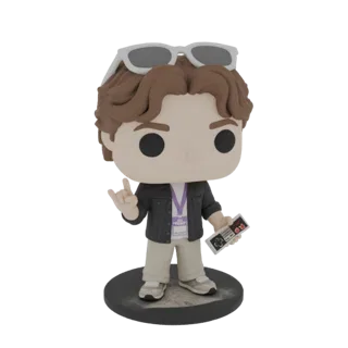 3D model of a Gamer Boy Funko Pop figure holding a retro controller and making a rock-on hand gesture, with sunglasses on its