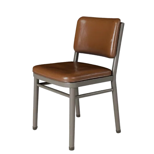 Industrial Dining Chair High Poly 3D model, dining room, close-up studio render, wood detail.