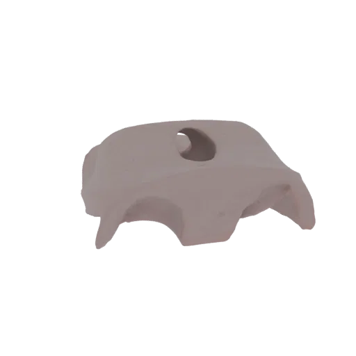 3D render of a smooth, matte abstract sculptural form with a prominent organic opening at the top, isolated on a white backgr