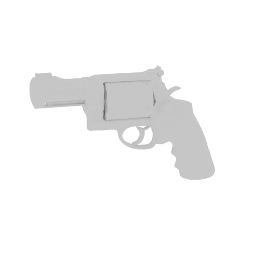 A 3D model render of a classic revolver, shown from a side-angle against a white background.